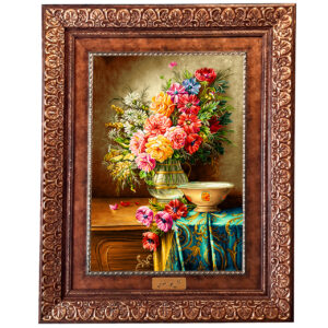 تابلو فرش ماشینی نقش نگار رضوی طرح گل کد 2510KP